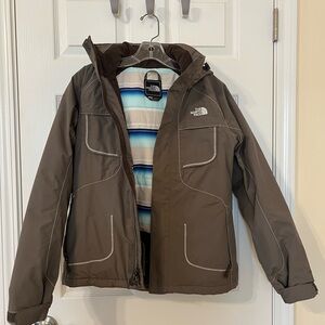 The North Face Cocoa Brown with Blue Multi-Striped Lining Jacket